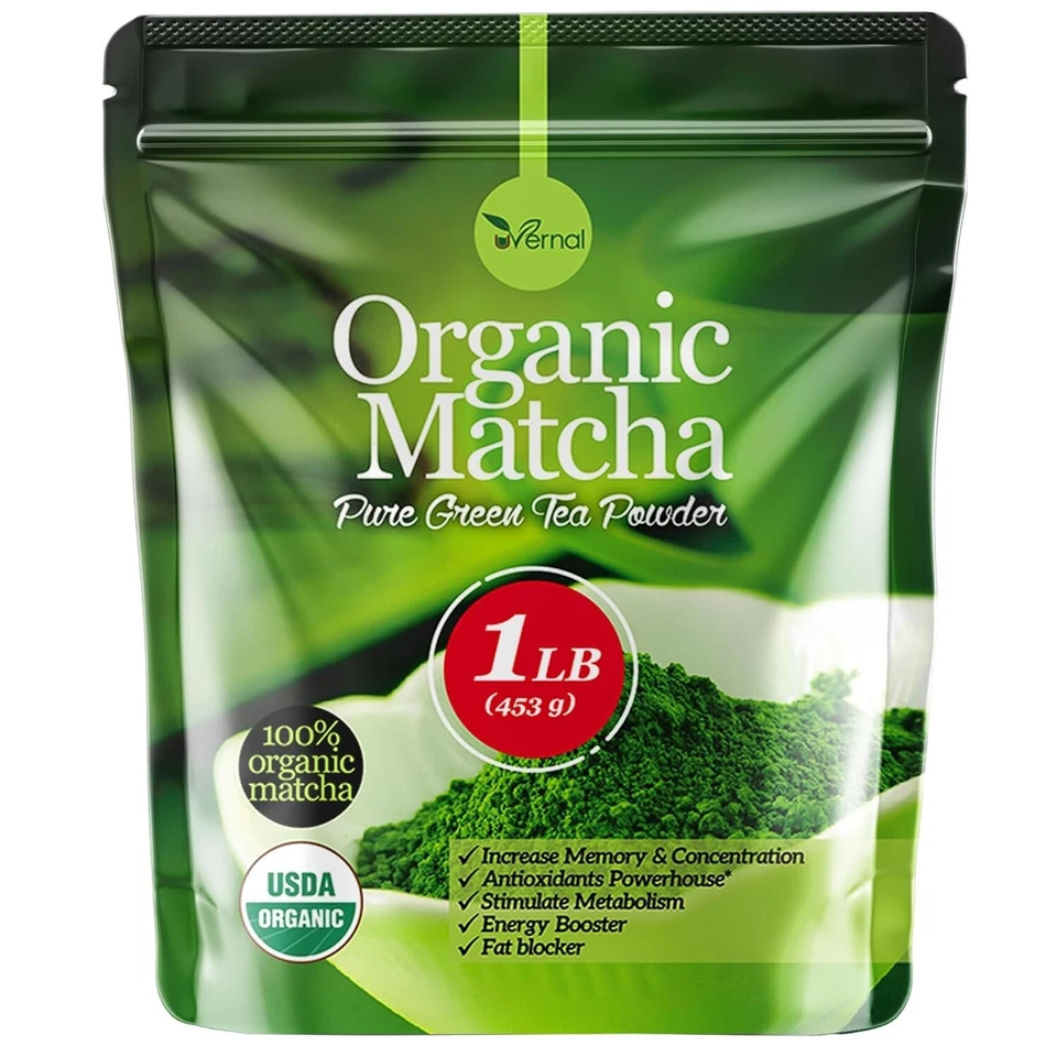 uVernal Matcha Pure Green Tea Powder for Smoothies Latte Baking Kosher 1LB - Image 1 of 4