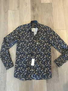 OLYMP Level 5 Five Body Fit Long Sleeve Shirt Men's Sz L Blue Floral 16.5/42 - Picture 1 of 4