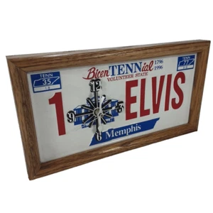 Elvis Memphis Bicentennial Tennessee License Plate Oak Framed Clock - Picture 1 of 12