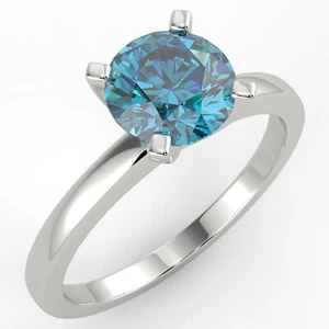 1 Ct Round Cut Solitaire Diamond Engagement Ring VVS2 Blue White Gold 14k - Picture 1 of 6