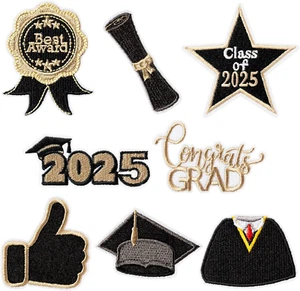 8 Pcs Class of 2025 Graduation Embroidered Patches Congrats Grad Sew Iron on App - Picture 1 of 6