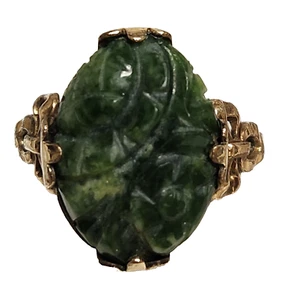 Antique 1930's Clark & Coombs 10K Gold Filled Carved Jade Ring Size 5.5 - Picture 1 of 9
