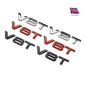 V6T, V8T 3D Metal Chrome Black Badge Emblem Decal - Picture 1 of 9