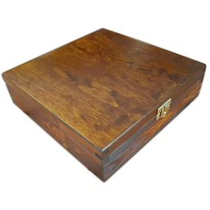 WOODEN SQUARE JEWELLERY BOX 23x23x6cm IN BROWN COLOUR - Picture 1 of 5