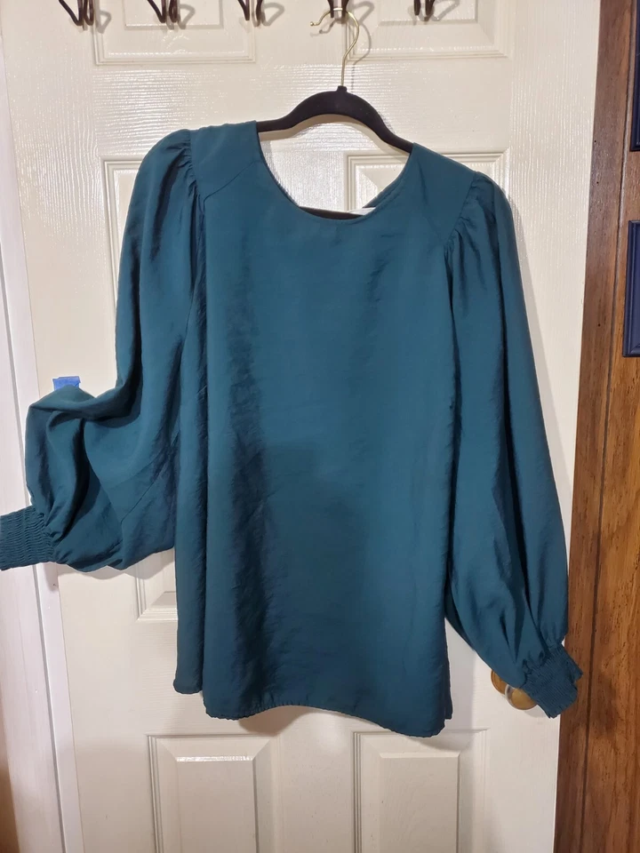 Blusa Ava Viv Mujer Talla Grande 2X Azul Turquesa Globo Manga Larga Relajada Foto 1 de 3