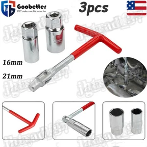 3pcs Spark Plug Socket Wrench Set T-Handle Swivel Removal Tool 16mm/21mm Sockets - Bild 1 von 13