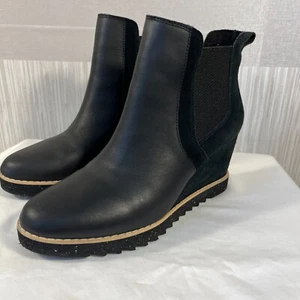 Damengröße 9,5 Toms Maddie Leder & Wildleder schwarzer Keilabsatz Stiefel - Bild 1 von 12