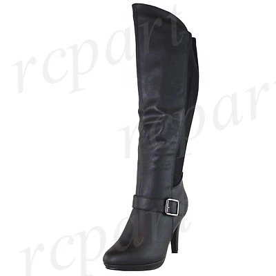 Nuevo Moda Mujer Zapatos Hasta la Rodilla Bota Cremallera Lateral Stiletto Negro Sólido Foto 1 de 4