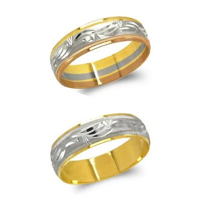 Alianza de Boda 14K Oro Sólido Multi Tono Hombres Mujeres Anillo Estrella Fugaz 6mm Foto 1 de 4