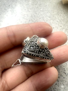 Gemstone Pearl Sterling Silver Triangle Locket Pendant Necklace Crafted Bali - Picture 1 of 3