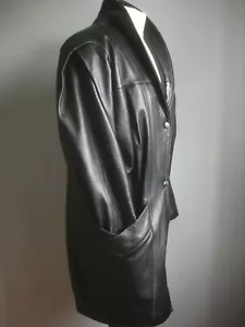 Vintage LONG LEATHER COAT 10 12 14 steampunk duster Y2K new wave 80s 90s TREKWAY - Picture 1 of 23