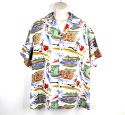 Camisa De Colección Iolani Hawaii Para Hombres L Con Botones Patrón de Golf Campamento Años 80 Foto 1 de 4