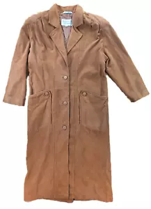 Brandon Thomas Womens SMALL 100% Leather Suede Duster Long Coat Western 3 Button - Picture 1 of 8