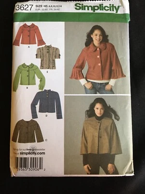 Pattern Simplicity 3627, misses’ jackets, baby doll, short, fall Sz 6-14 - Image 1 of 2
