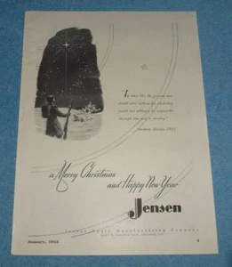 Radio vintage 1945 Ad Jensen fabricación Feliz Navidad y Feliz Año Nuevo - Imagen 1 de 1