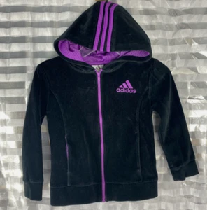 Adidas Velour Zip Up Hooded Jacket(Black/Purple 4T)NWOT - Picture 1 of 4