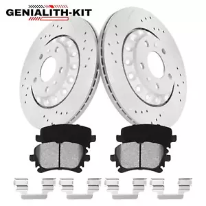 Rear Drilled Rotors + Ceramic Brake Pads for 2005 2006 2007-2010 Audi A8 Quattro - Picture 1 of 12