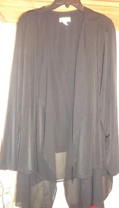 SUSAN GRAVER BLACK LIQUID KNIT OPEN FRONT CARDI TOP W/CHIFFON HEM NEW 5X - Picture 1 of 10