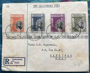 ZANZIBAR - SILVER JUBILEE OF SULTAN FULL SET OF 4 - 9th DEC 1936 REGD COVER - Picture 1 of 1
