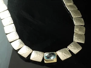 925 Sterlingsilber Collier mit Blautopas in vergoldeter Fassung 45 cm - Bild 1 von 4