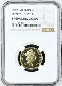 (TOP POP) 1989 Great Britain £1 Scottish Thistle Proof NGC PF 69 - Picture 1 of 4