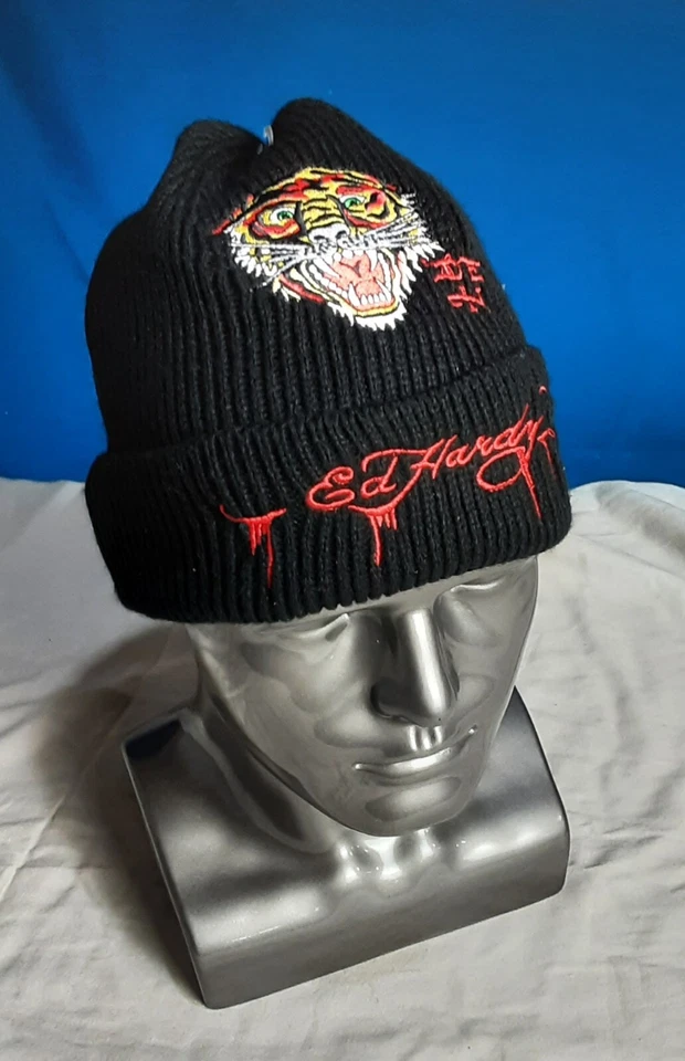 NWT Ed Hardy Tiger Embroidered Knit Hat / Beanie in Black  - Image 1 of 4