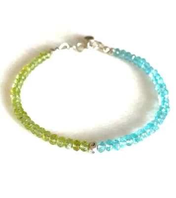 Aquamarine & Peridot Bracelet Dainty Beaded Gemstones March&December Birthstone - Image 1 of 4