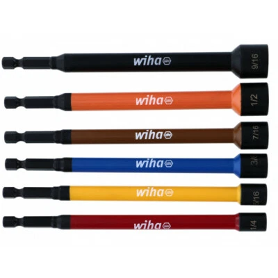Wiha 70486 Color Coded Magnetic Nut Setter 6 Piece Set 1/4" hex drive - Image 1 of 4