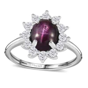 2.65ctw Star Ruby & Moissanite Ring Rhodium Plated Sterling Silver Size 6 - Picture 1 of 6