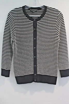 Cárdigan Suéter Ann Taylor Talla S Negro Blanco Cuello Redondo Abotonado Manga Larga Foto 1 de 4