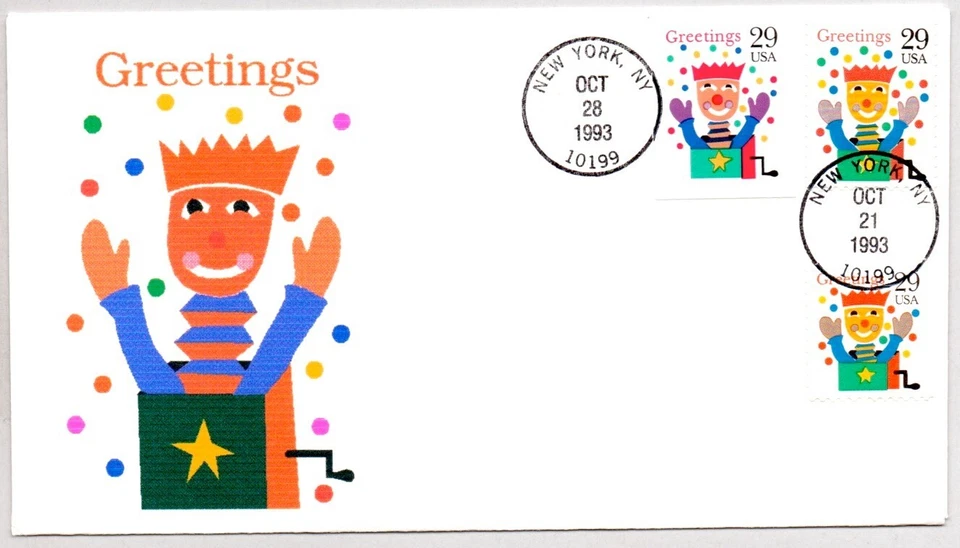 JACK IN THE BOX, CHRISTMAS WINTER GREETINGS FIRST DAY OF ISSUE FDC, 3 STAMPS! - Image 1 of 1