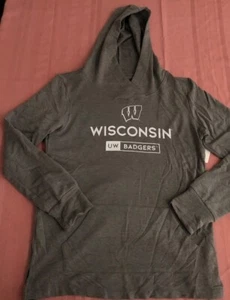 Sudadera con capucha mediana para damas gris logotipo fresco de la Universidad de Wisconsin NCAA - Imagen 1 de 2