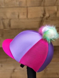 Horse Riding hat silk fur Pom , Wool Or Button T one Size sparkly pink and lilac - Picture 1 of 26