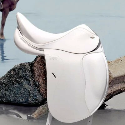 Selle en cuir de cheval de dressage blanc anglais 18 pouces/toutes tailles - Photo 1/3
