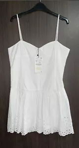 ZARA WHITE CUTWORK EMBROIDERY SWEETHEART NECKLINE MINI DRESS WITH LINING SIZE XL - Picture 1 of 12