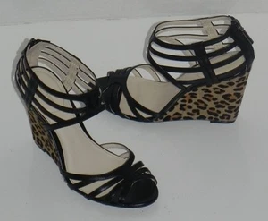 CALVIN KLEIN FANYA BLACK LEOPARD PONY HAIR WEDGE SANDALS 6.5 - Picture 1 of 1