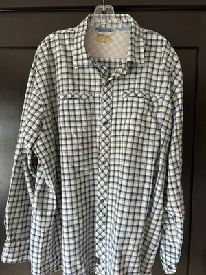 Рубашка рыболовная Cabelas Guidewear GX2 мужская 2XL вентилируемая сзади UPF 40, синяя клетчатая - Изображение 1 из 4