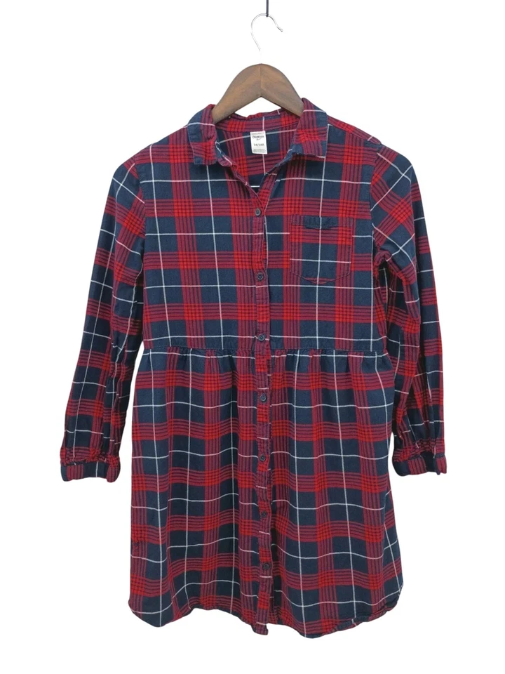 Girl's OshKosh B’Gosh Red Blue Collared Striped Dress Long Sleeve Sz 14 Button  - Image 1 of 4