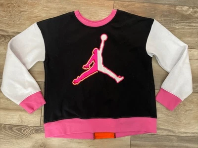 Nike Air Jordan Sweatshirt Girls Large (12-13) Black Pink Fleece Lined Pullover - Image 1 of 3