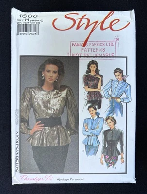 Style 1668 Misses Blouses w/Peplum & Style Options 1988 Pattern size 6-10 Uncut - Image 1 of 2