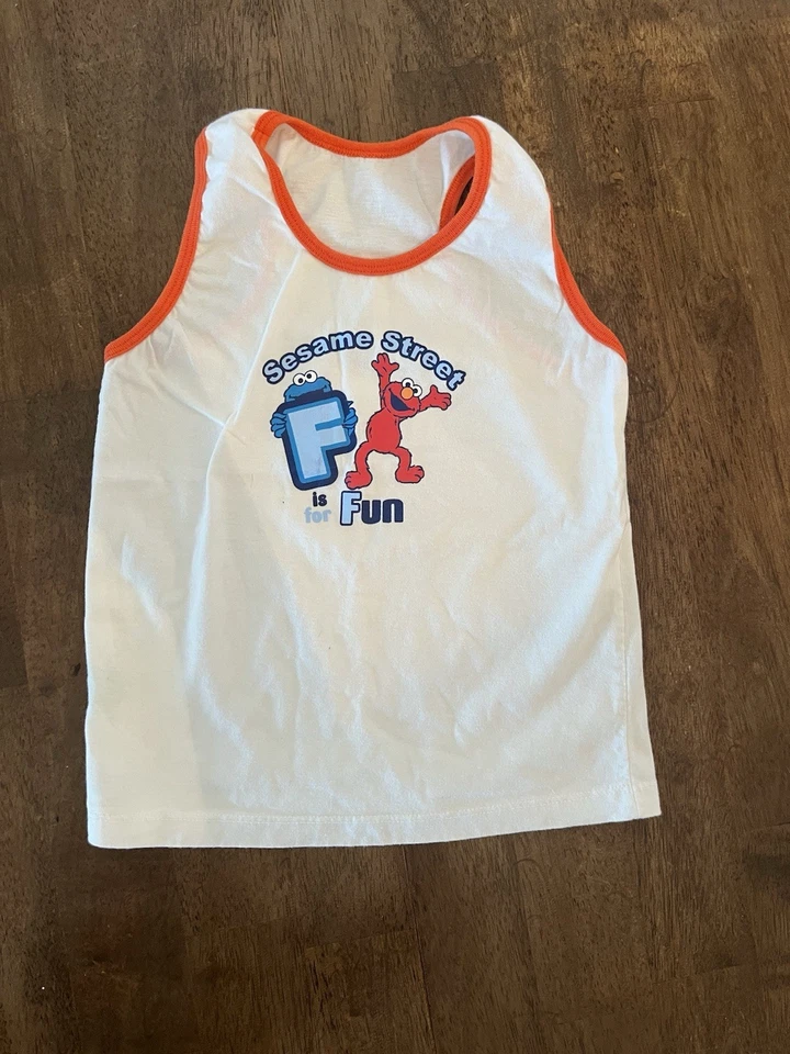 vintage 2009 Elmo and Cookie Monster Sesame Street kids small white tank top - Image 1 of 4