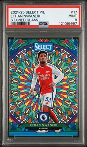 2024-25 PSA 9 Select Premier League #17 ETHAN NWANERI Stained Glass SSP Arsenal - Picture 1 of 2