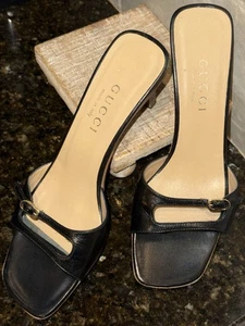 Vintage Gucci x Tom Ford Ära schwarz Leder Doppelriemen & kleine Schnalle Absätze 5,5 - Bild 1 von 13