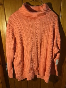 NWT! Amazon Essentials Coral Pink Fisherman Cable Knit L/S Turtleneck Sweater 5X - Picture 1 of 11