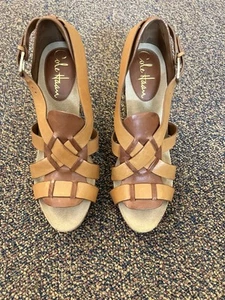 Cole Haan Womens Brown  Tan Strappy Leather Heels Size 5.5 New - Picture 1 of 5