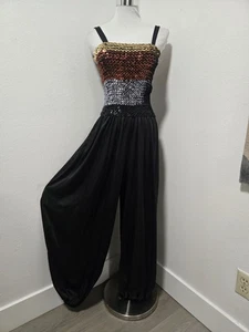 70s/80s KEYLOUN TRI-COLOR SEQUIN TUBE TOP WITH BLACK JERSEY HAREM LEG JUMPSUIT - Picture 1 of 10