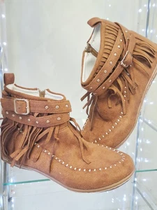 Botas suaves ligeras con flecos tostadas boho de verano occidentales al tobillo Reino Unido 7 - Imagen 1 de 4