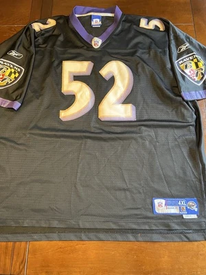 Camiseta deportiva negra para hombre 4XL descolorida Reebok Baltimore Ravens #52 Ray Lewis se vende como está Foto 1 de 4