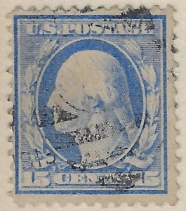 US 1910 Scott 382 Used, CV $20, SL wmk, p. 12, 15 c pale ultra. Light cxl(a7506x - Picture 1 of 3
