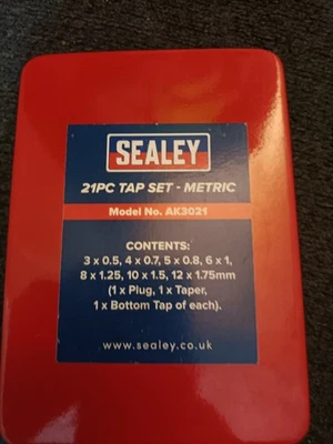 Conjunto de torneiras Sealey 21 peças métricas M3-M12 plugue cônico torneiras inferiores reparo de rosca - Imagem 1 de 4